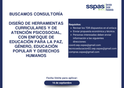 Diseño de herramientas curriculares y de atención psicosocial, con enfoque de educación para la paz, género, educación popular y derechos humanos