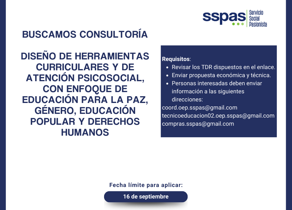 Diseño de herramientas curriculares y de atención psicosocial, con enfoque de educación para la paz, género, educación popular y derechos humanos