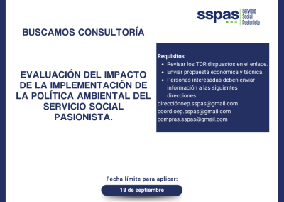 Evaluación del impacto de la implementación de la política ambiental del Servicio Social Pasionista