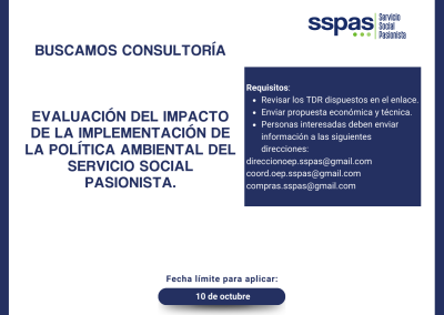 Evaluación del impacto de la implementación de la política ambiental del Servicio Social Pasionista